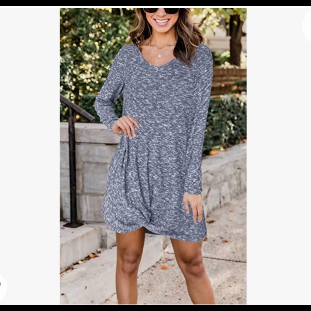 Women's Long Sleeve V Neck Side Knot Sweater Tunic Dress Size 2XL